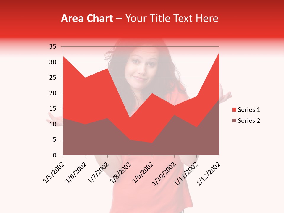 A Woman In A Red Shirt Is Holding Out Her Hands PowerPoint Template