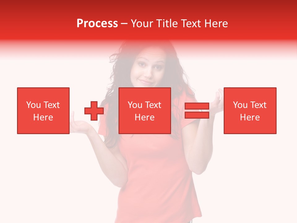 A Woman In A Red Shirt Is Holding Out Her Hands PowerPoint Template