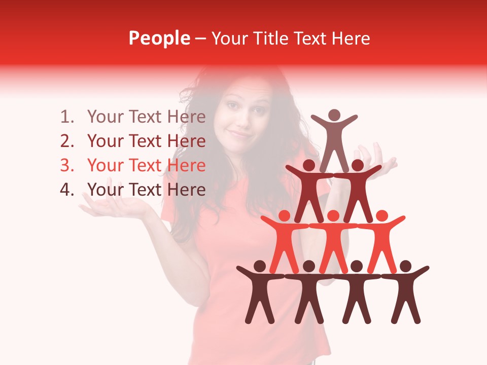 A Woman In A Red Shirt Is Holding Out Her Hands PowerPoint Template