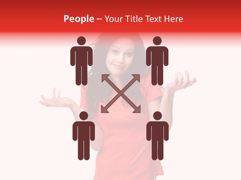 A Woman In A Red Shirt Is Holding Out Her Hands PowerPoint Template