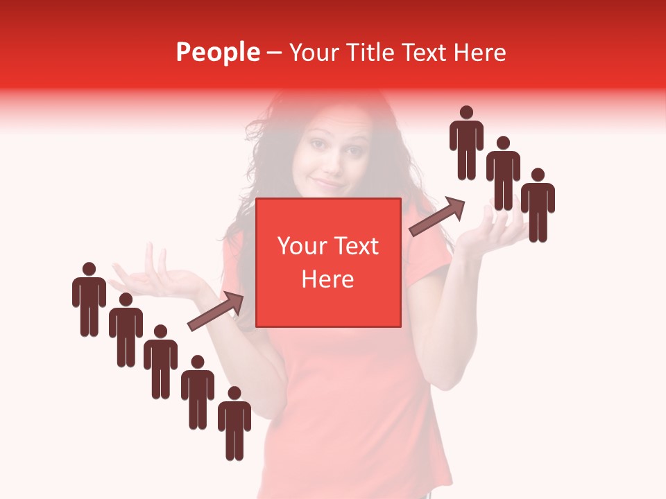 A Woman In A Red Shirt Is Holding Out Her Hands PowerPoint Template
