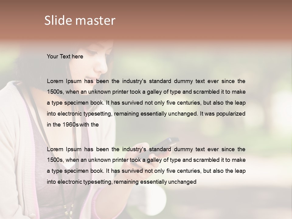 A Woman Is Looking At Her Cell Phone PowerPoint Template