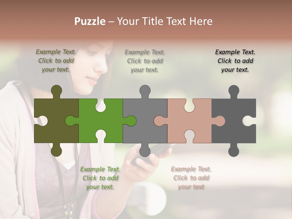 A Woman Is Looking At Her Cell Phone PowerPoint Template
