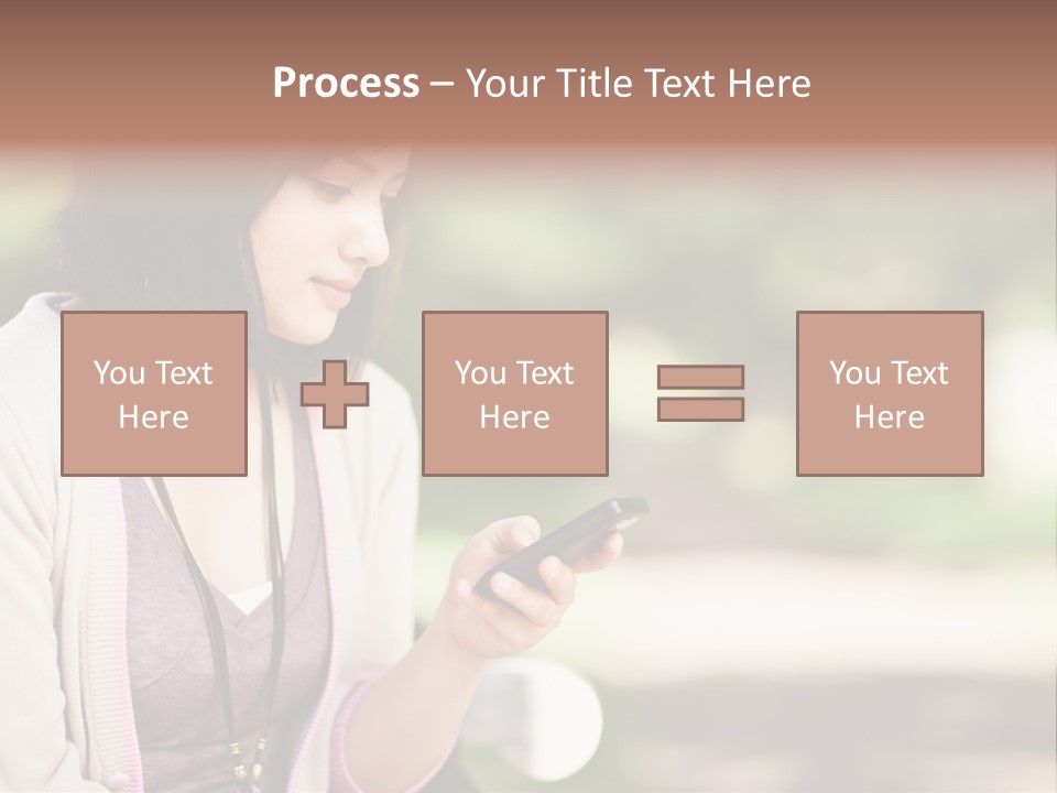 A Woman Is Looking At Her Cell Phone PowerPoint Template