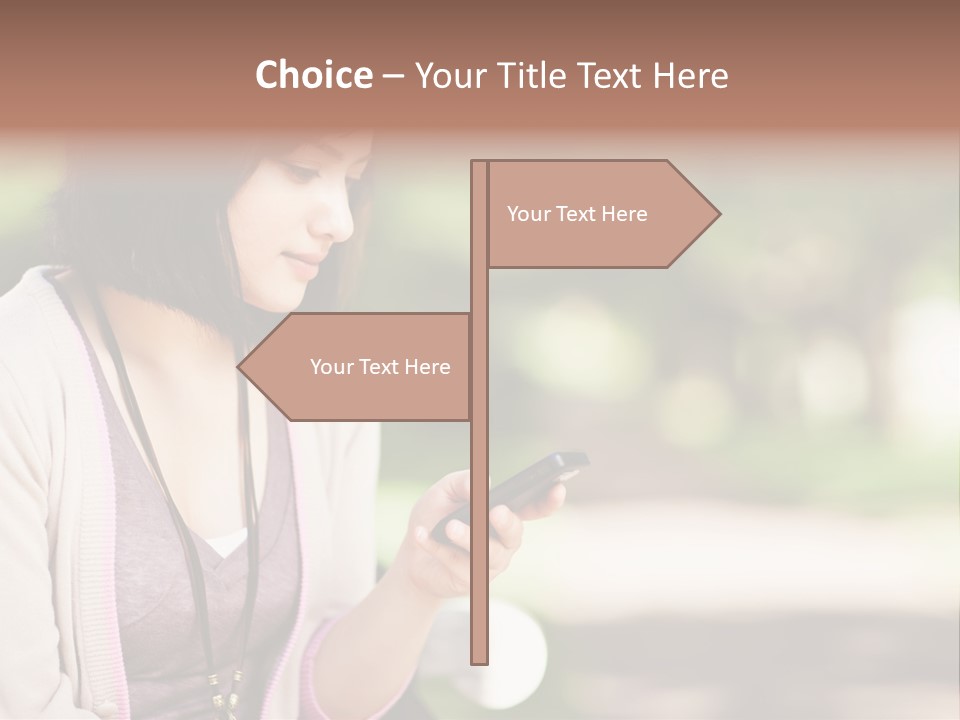 A Woman Is Looking At Her Cell Phone PowerPoint Template