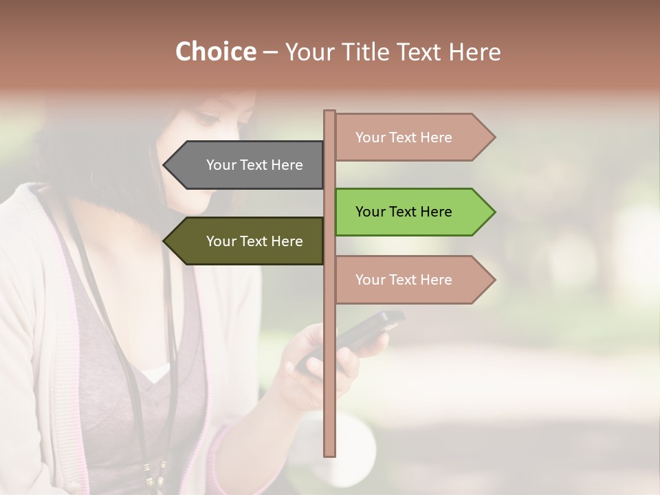 A Woman Is Looking At Her Cell Phone PowerPoint Template