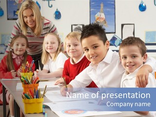 Smiling Teaching Indoors PowerPoint Template