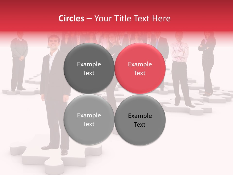 A Group Of Business People Standing In Front Of Puzzle Pieces PowerPoint Template