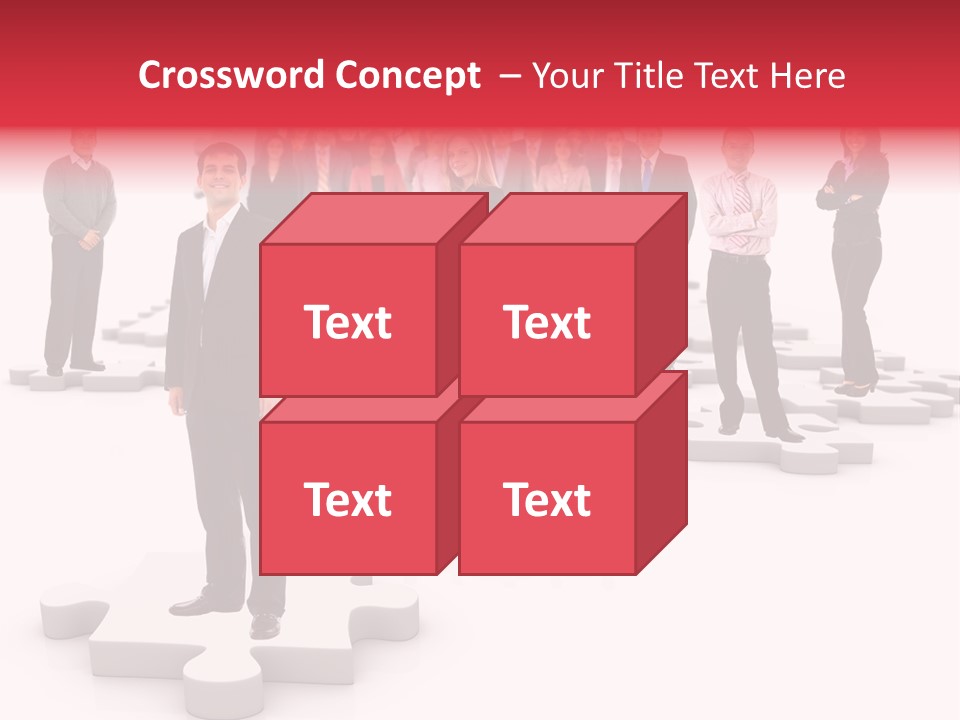 A Group Of Business People Standing In Front Of Puzzle Pieces PowerPoint Template