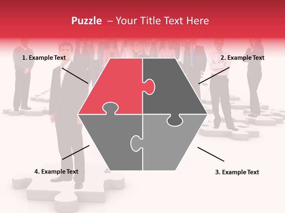 A Group Of Business People Standing In Front Of Puzzle Pieces PowerPoint Template
