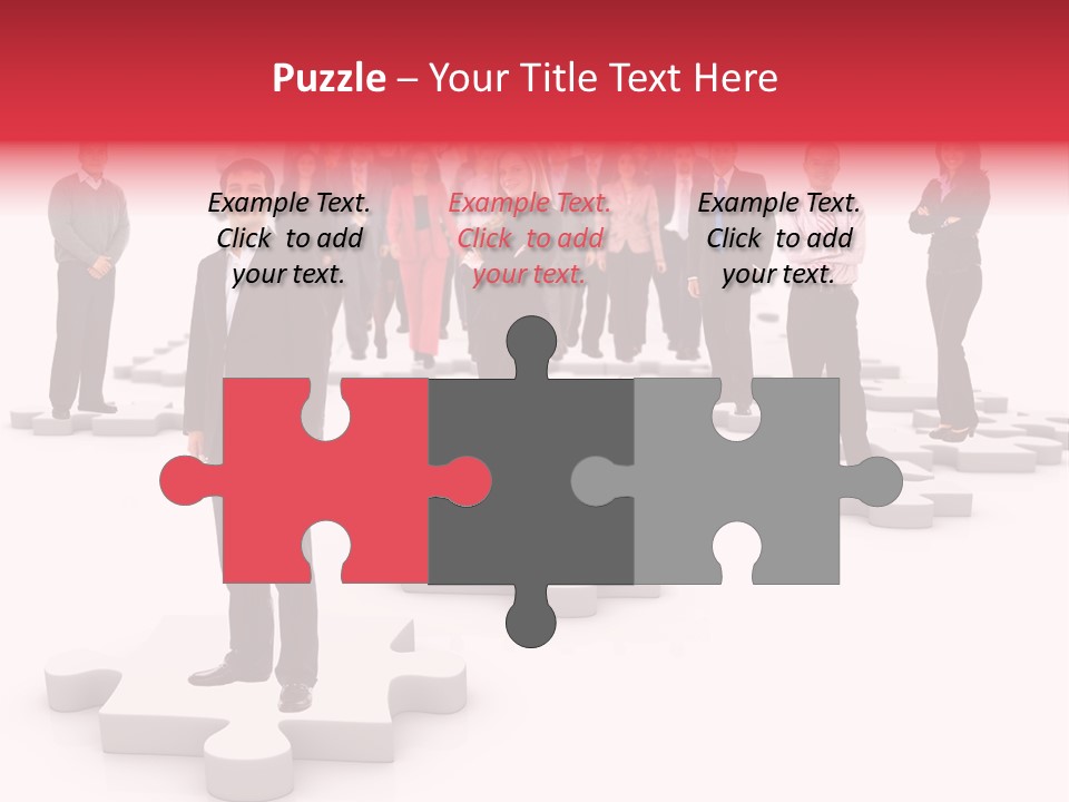 A Group Of Business People Standing In Front Of Puzzle Pieces PowerPoint Template
