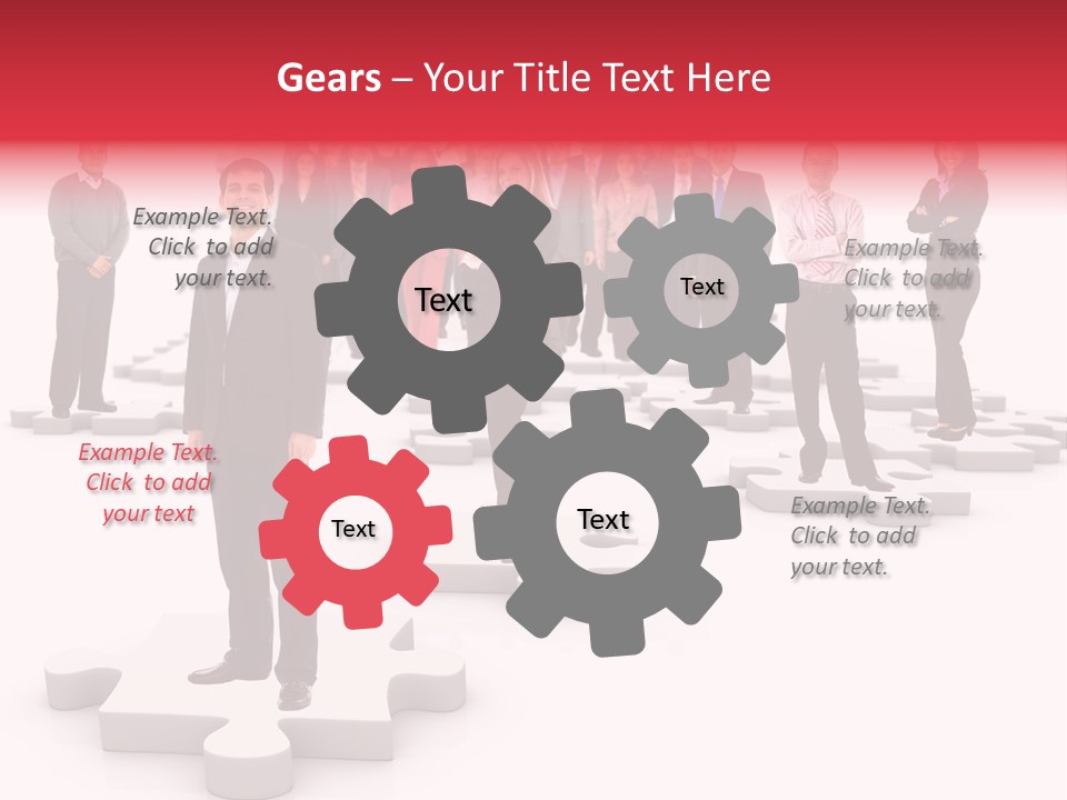 A Group Of Business People Standing In Front Of Puzzle Pieces PowerPoint Template