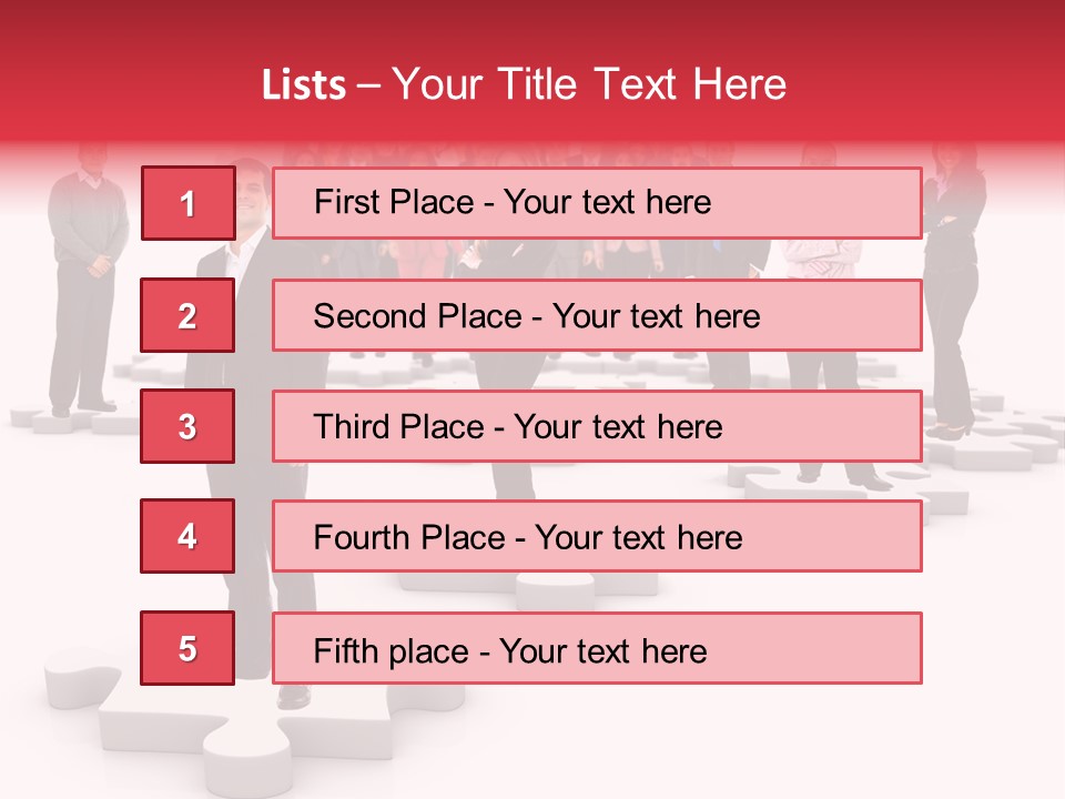 A Group Of Business People Standing In Front Of Puzzle Pieces PowerPoint Template