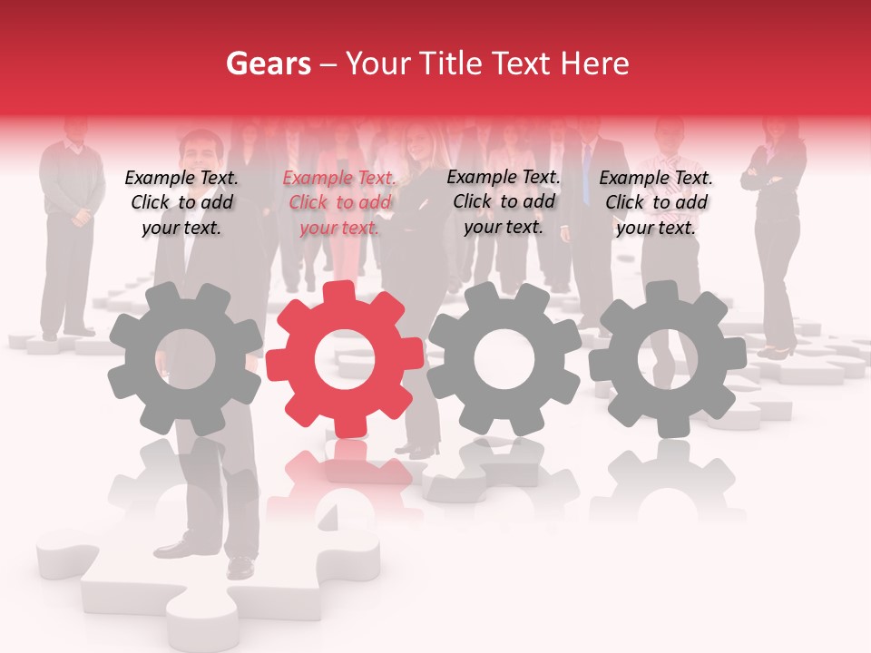 A Group Of Business People Standing In Front Of Puzzle Pieces PowerPoint Template