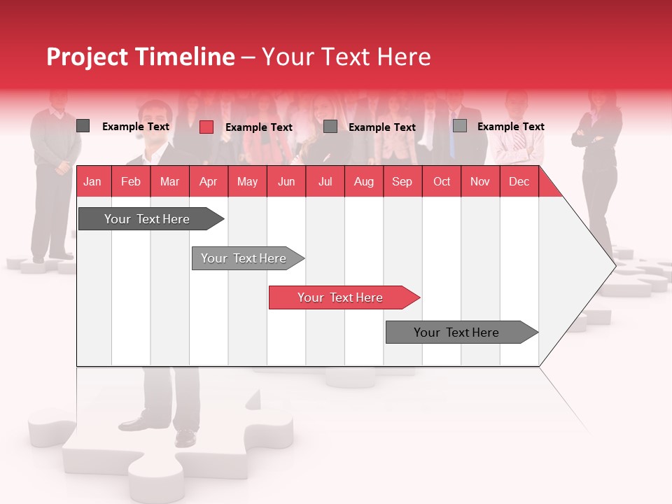 A Group Of Business People Standing In Front Of Puzzle Pieces PowerPoint Template