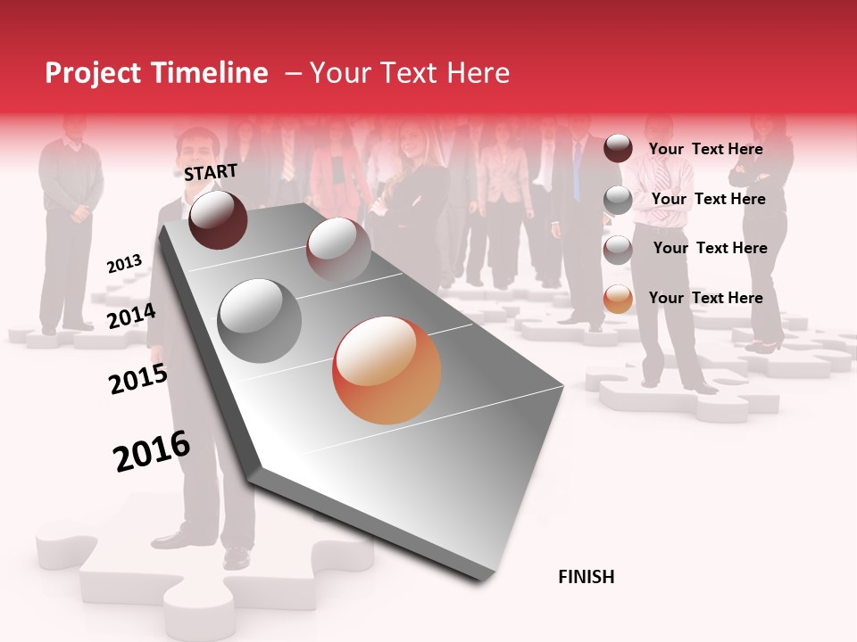 A Group Of Business People Standing In Front Of Puzzle Pieces PowerPoint Template