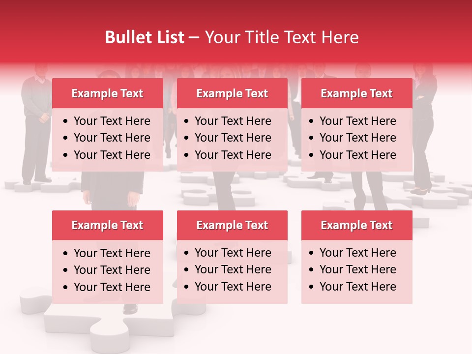 A Group Of Business People Standing In Front Of Puzzle Pieces PowerPoint Template