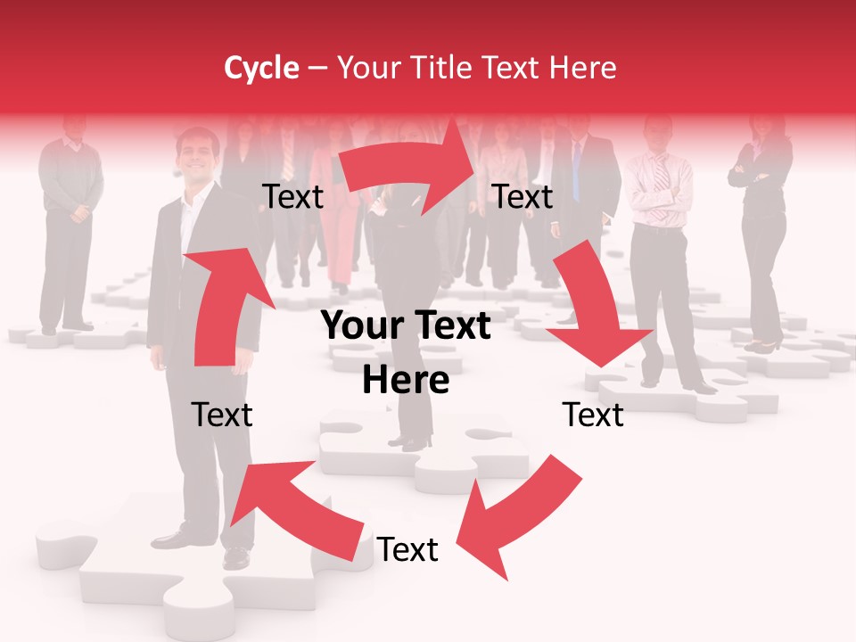 A Group Of Business People Standing In Front Of Puzzle Pieces PowerPoint Template