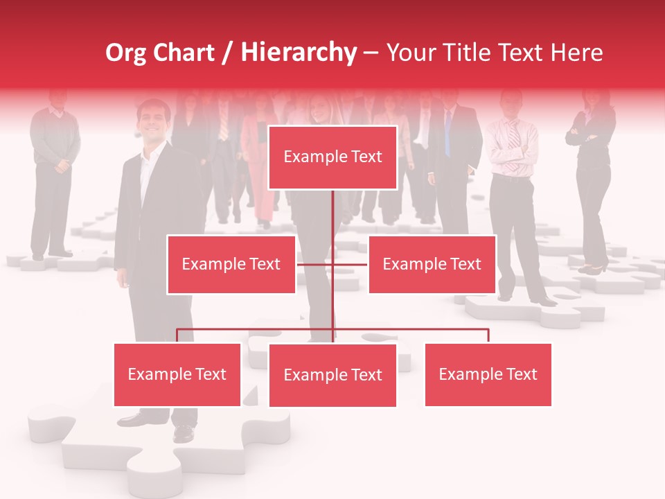 A Group Of Business People Standing In Front Of Puzzle Pieces PowerPoint Template