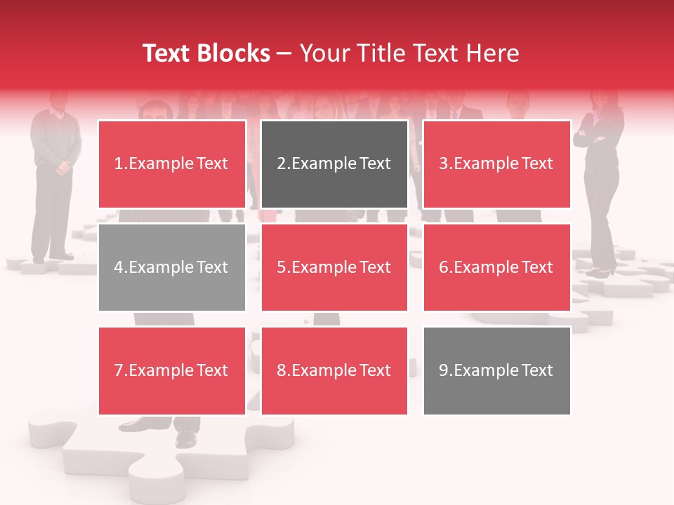 A Group Of Business People Standing In Front Of Puzzle Pieces PowerPoint Template