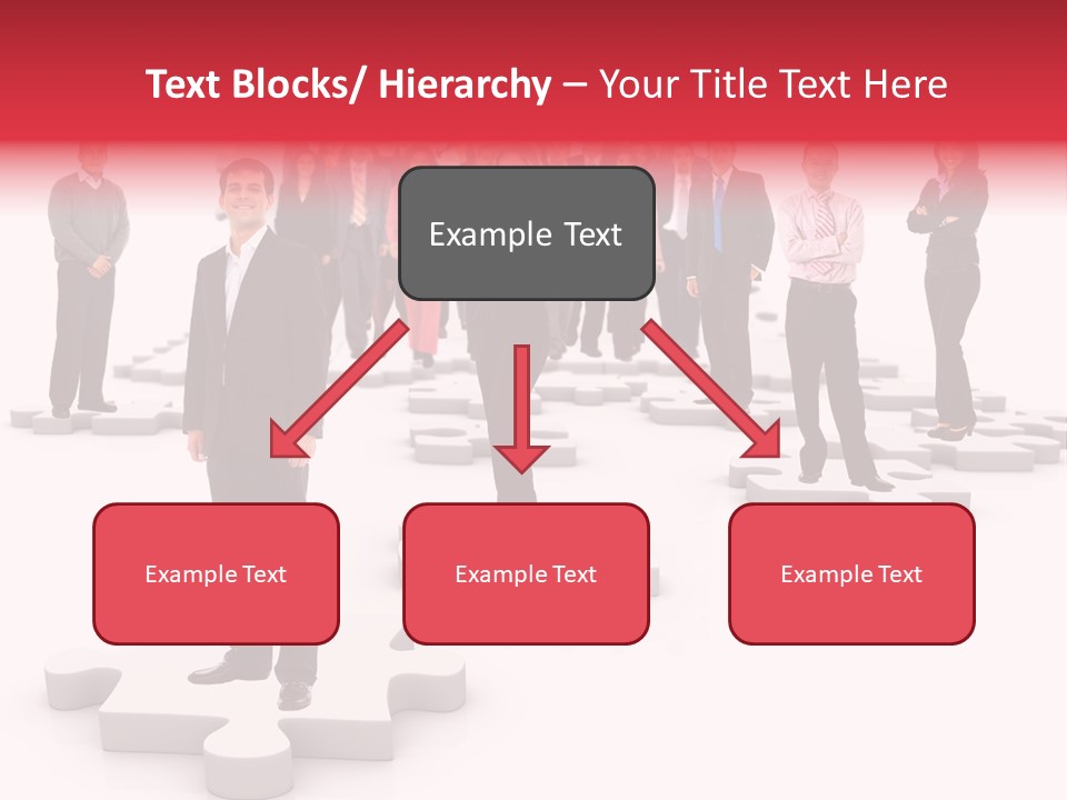 A Group Of Business People Standing In Front Of Puzzle Pieces PowerPoint Template