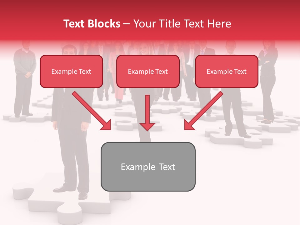 A Group Of Business People Standing In Front Of Puzzle Pieces PowerPoint Template