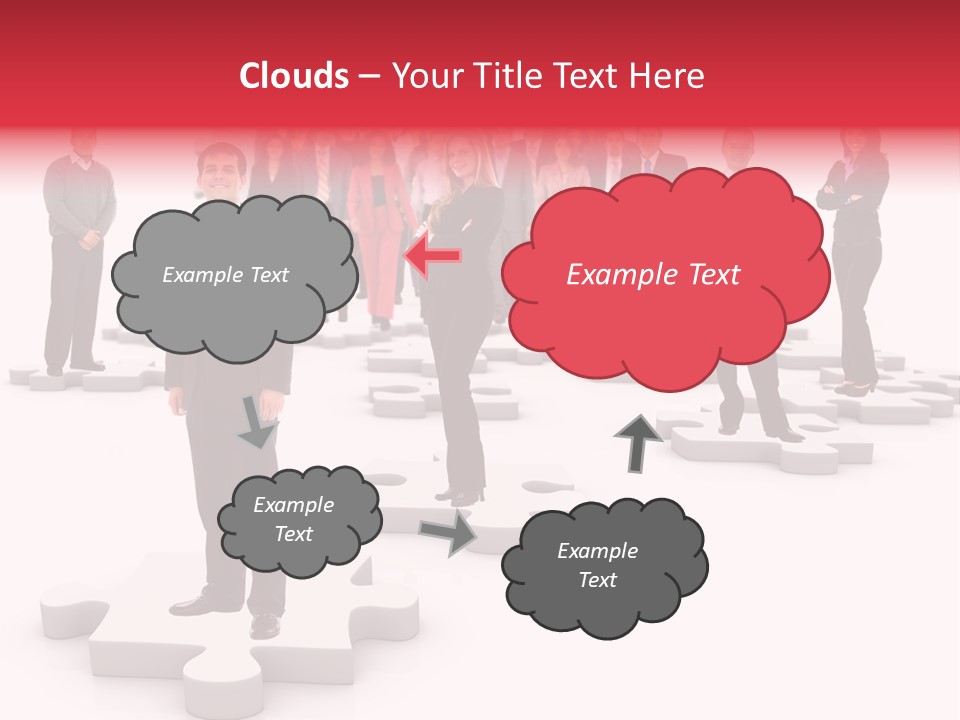 A Group Of Business People Standing In Front Of Puzzle Pieces PowerPoint Template