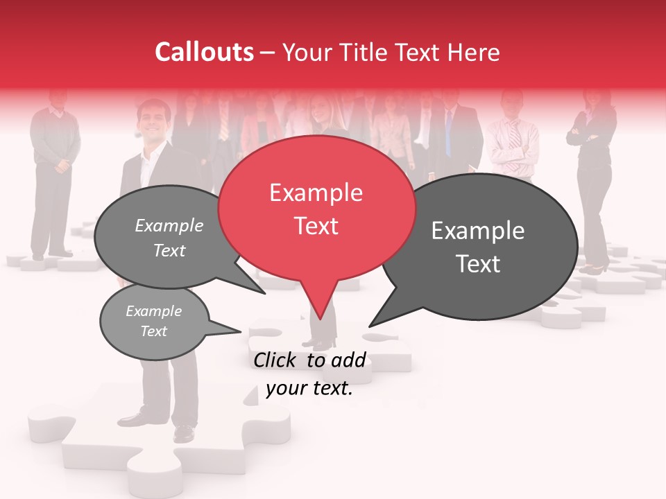 A Group Of Business People Standing In Front Of Puzzle Pieces PowerPoint Template