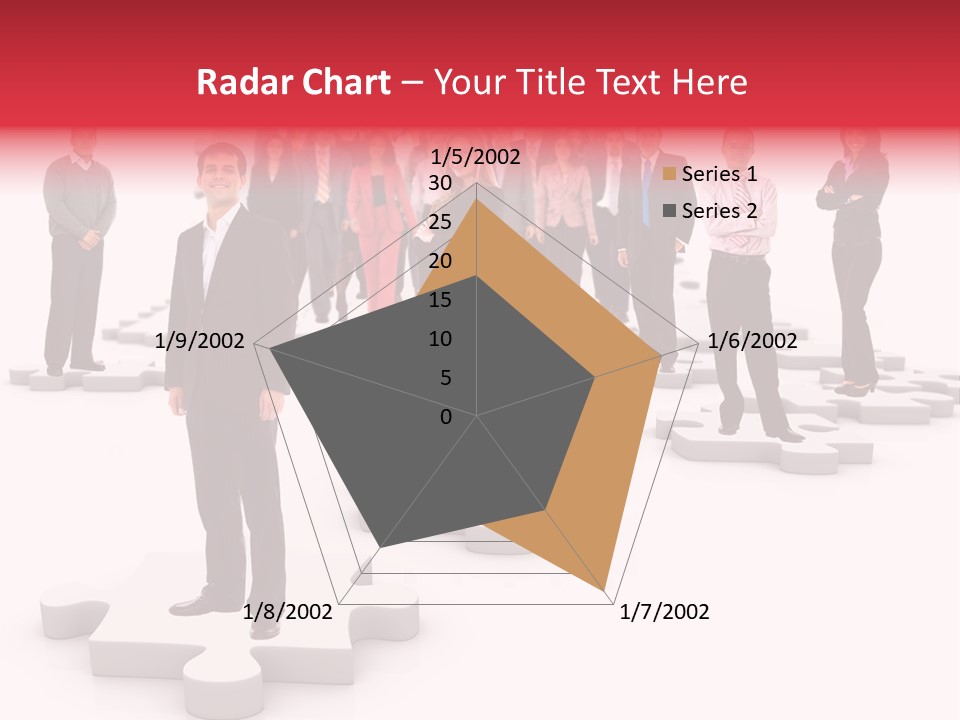 A Group Of Business People Standing In Front Of Puzzle Pieces PowerPoint Template