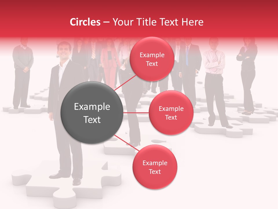 A Group Of Business People Standing In Front Of Puzzle Pieces PowerPoint Template