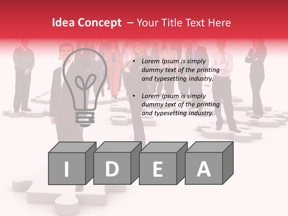 A Group Of Business People Standing In Front Of Puzzle Pieces PowerPoint Template