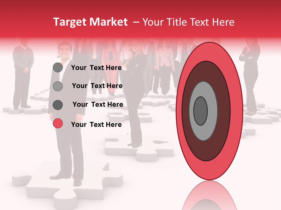 A Group Of Business People Standing In Front Of Puzzle Pieces PowerPoint Template