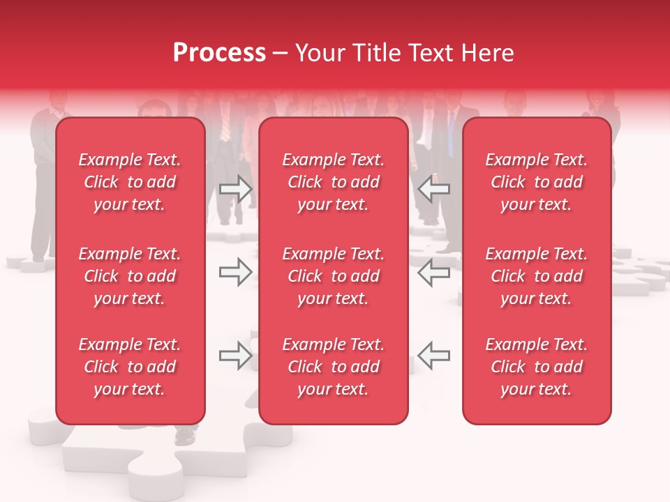 A Group Of Business People Standing In Front Of Puzzle Pieces PowerPoint Template