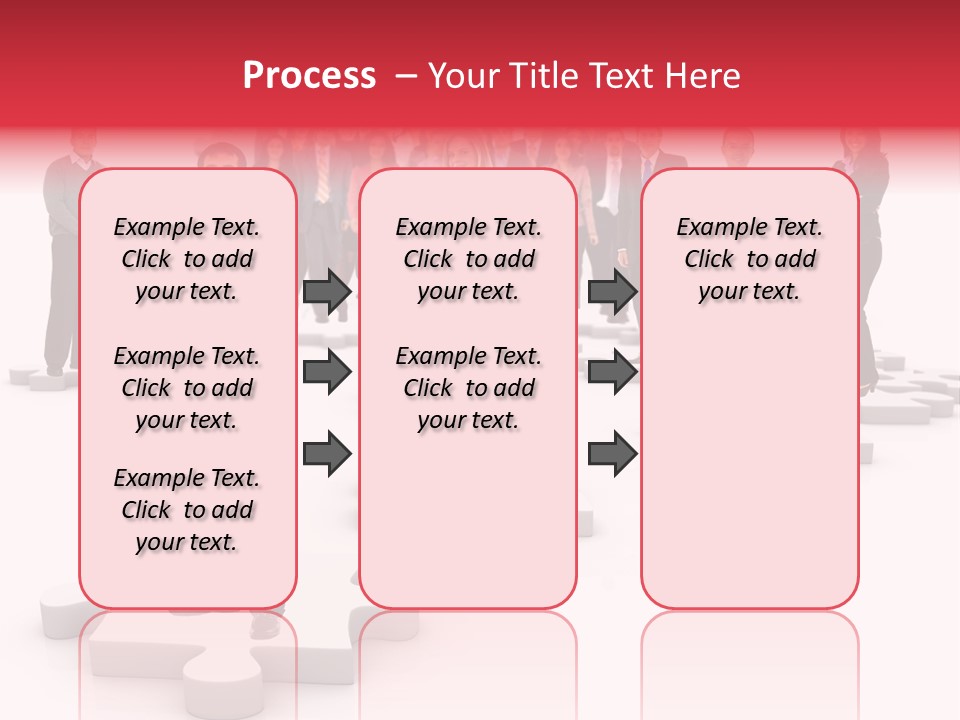 A Group Of Business People Standing In Front Of Puzzle Pieces PowerPoint Template