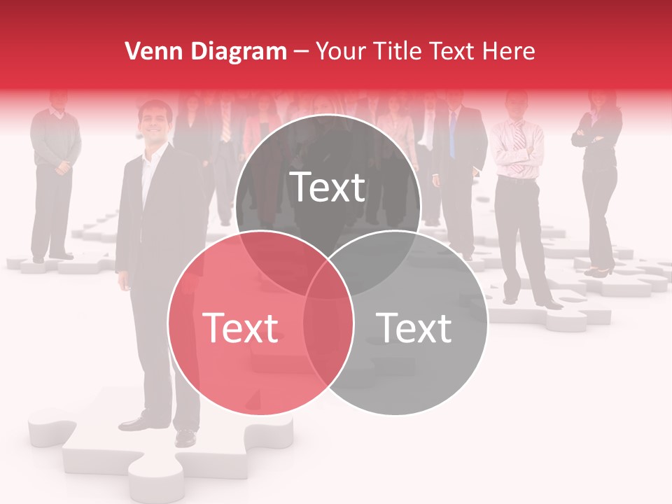 A Group Of Business People Standing In Front Of Puzzle Pieces PowerPoint Template