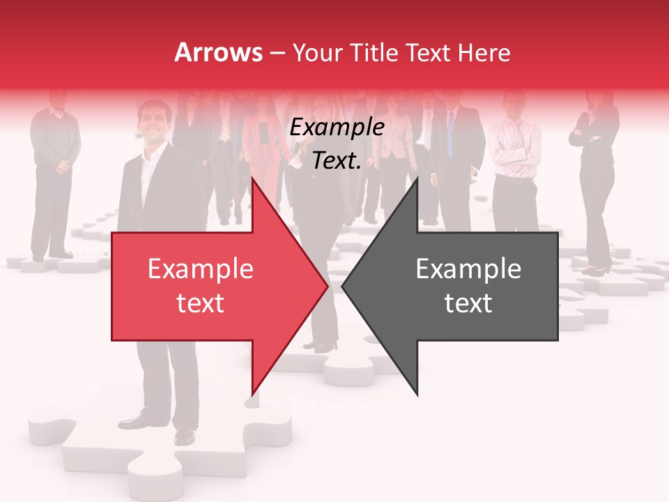 A Group Of Business People Standing In Front Of Puzzle Pieces PowerPoint Template