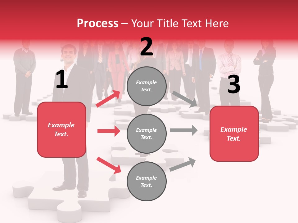 A Group Of Business People Standing In Front Of Puzzle Pieces PowerPoint Template