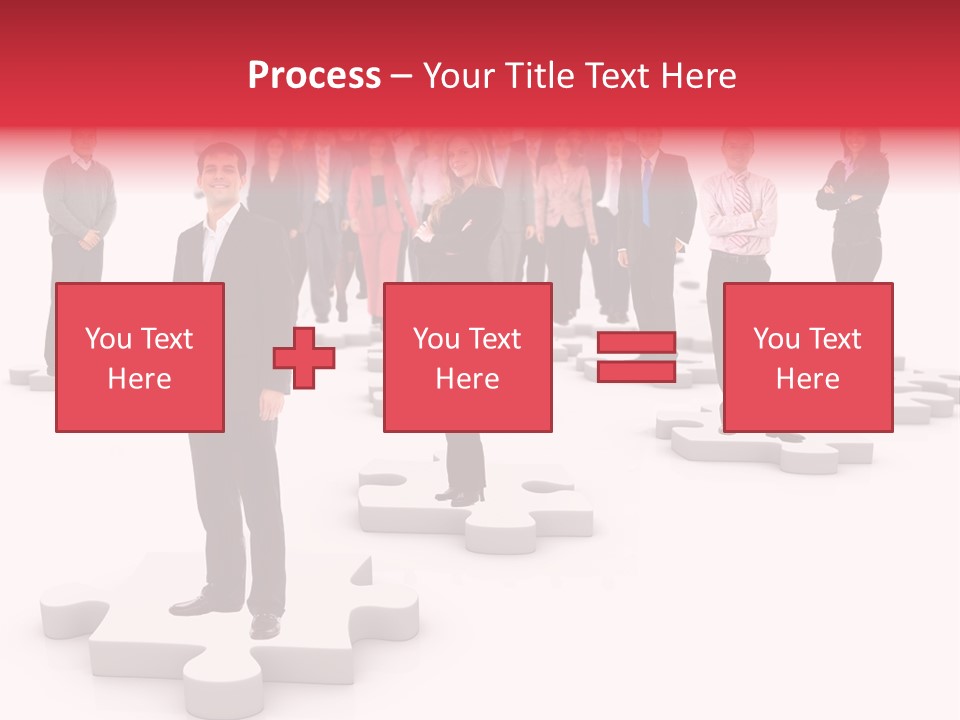 A Group Of Business People Standing In Front Of Puzzle Pieces PowerPoint Template