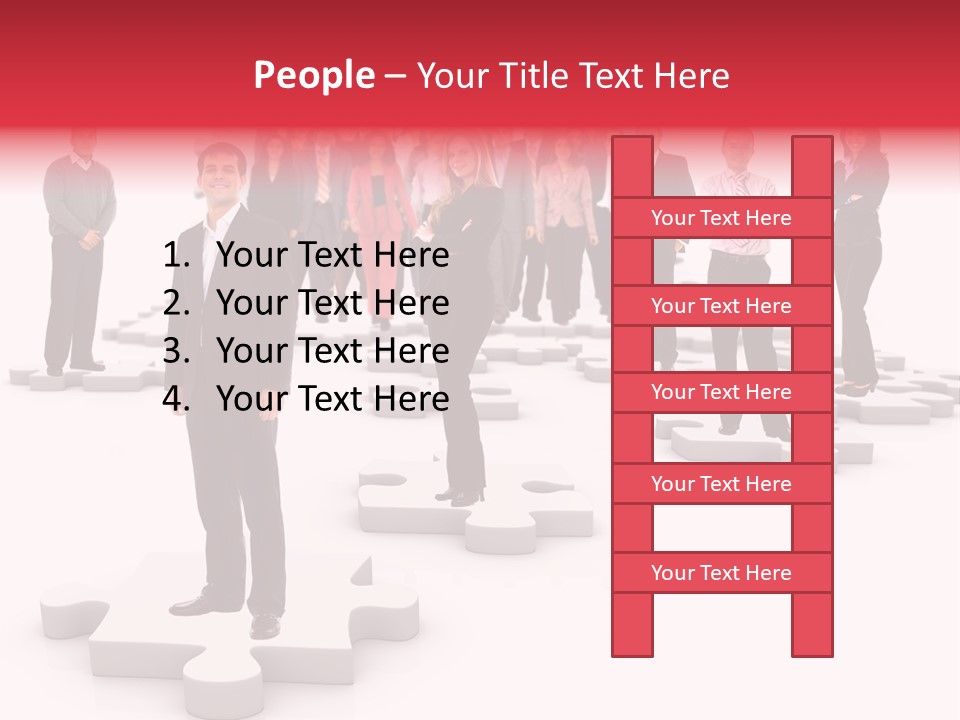 A Group Of Business People Standing In Front Of Puzzle Pieces PowerPoint Template