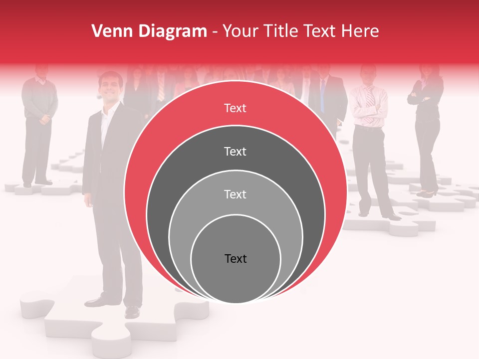 A Group Of Business People Standing In Front Of Puzzle Pieces PowerPoint Template