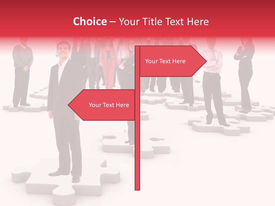 A Group Of Business People Standing In Front Of Puzzle Pieces PowerPoint Template