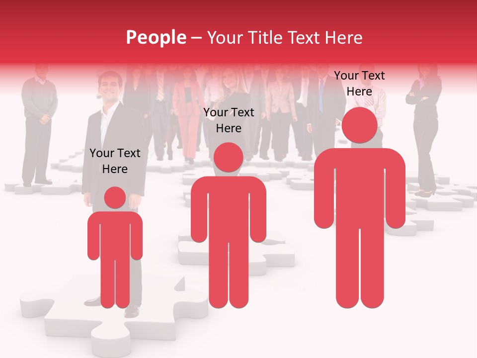 A Group Of Business People Standing In Front Of Puzzle Pieces PowerPoint Template