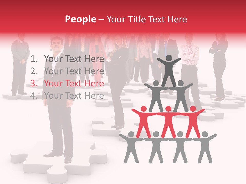 A Group Of Business People Standing In Front Of Puzzle Pieces PowerPoint Template