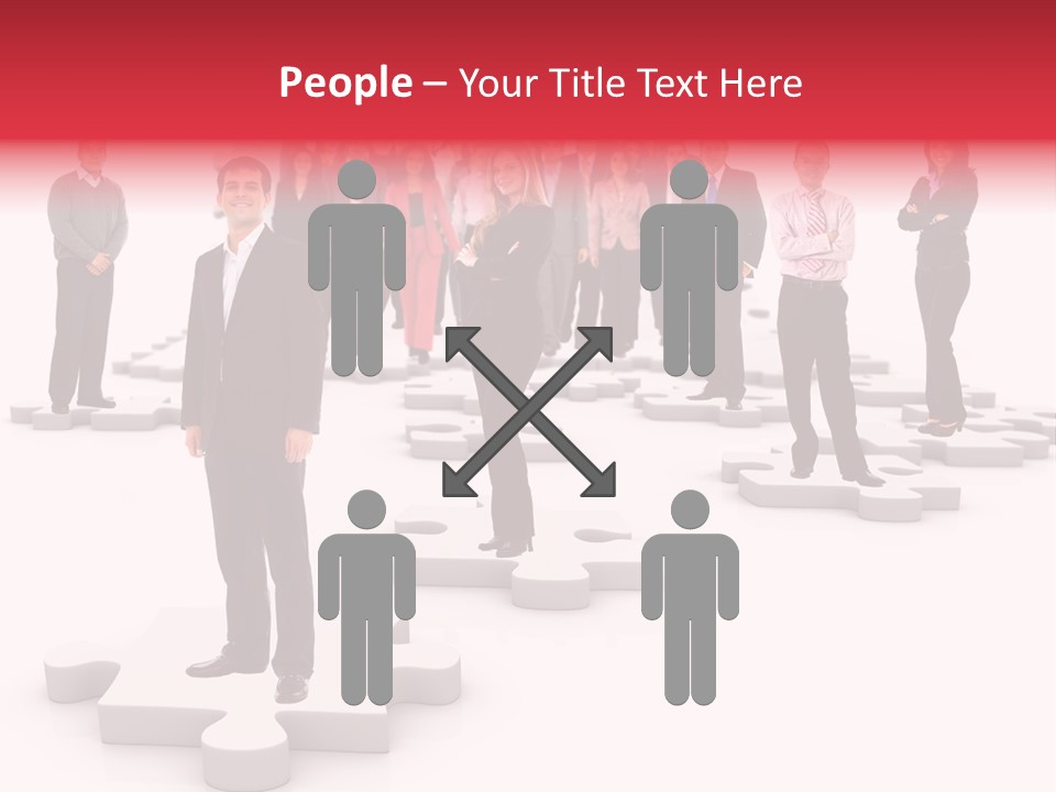 A Group Of Business People Standing In Front Of Puzzle Pieces PowerPoint Template
