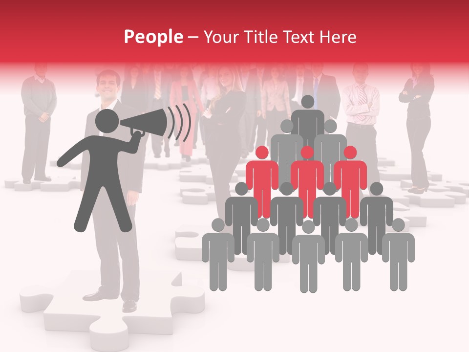 A Group Of Business People Standing In Front Of Puzzle Pieces PowerPoint Template
