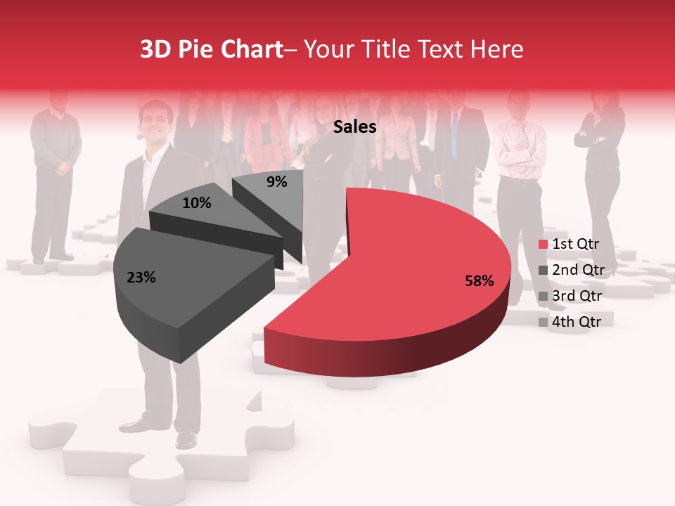 A Group Of Business People Standing In Front Of Puzzle Pieces PowerPoint Template