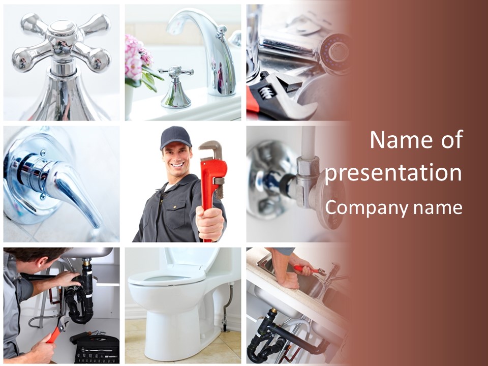 A Man Holding A Wrench In Front Of A Sink PowerPoint Template