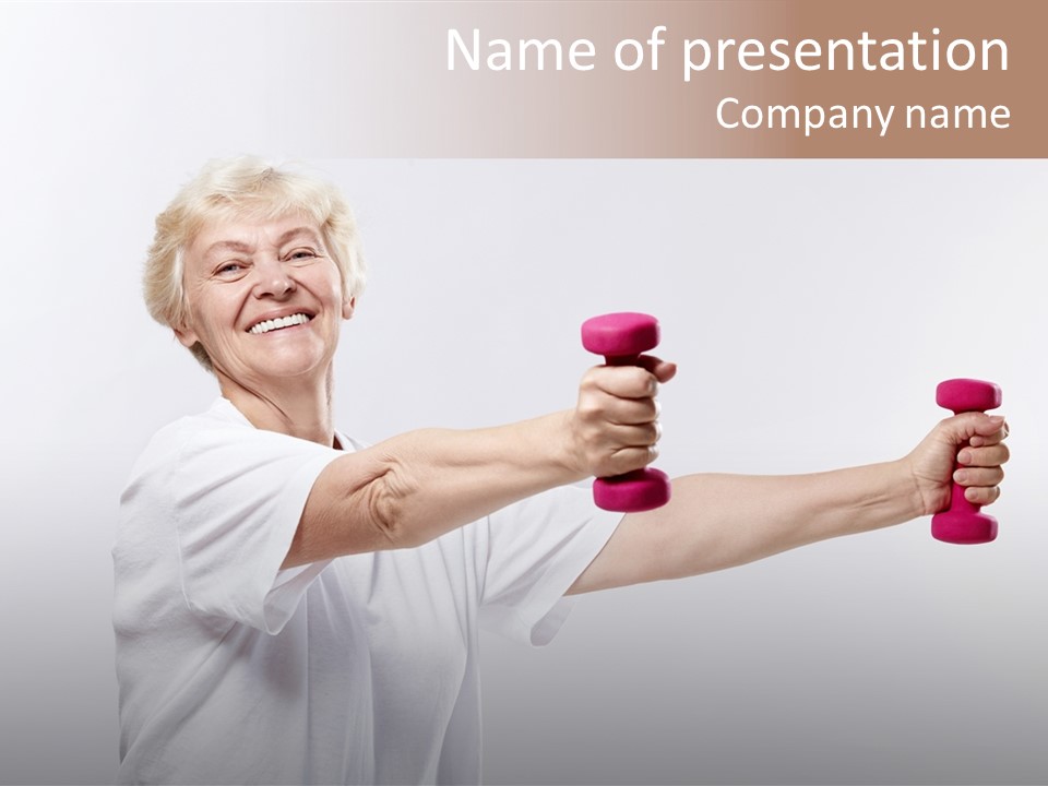 A Woman Holding Two Pink Dumbs In Her Hands PowerPoint Template