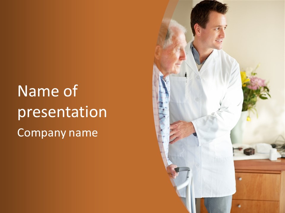 A Man In A White Lab Coat Is Talking To Another Man In A White Coat PowerPoint Template