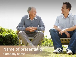 A Couple Of Men Sitting On Top Of A Bench PowerPoint Template